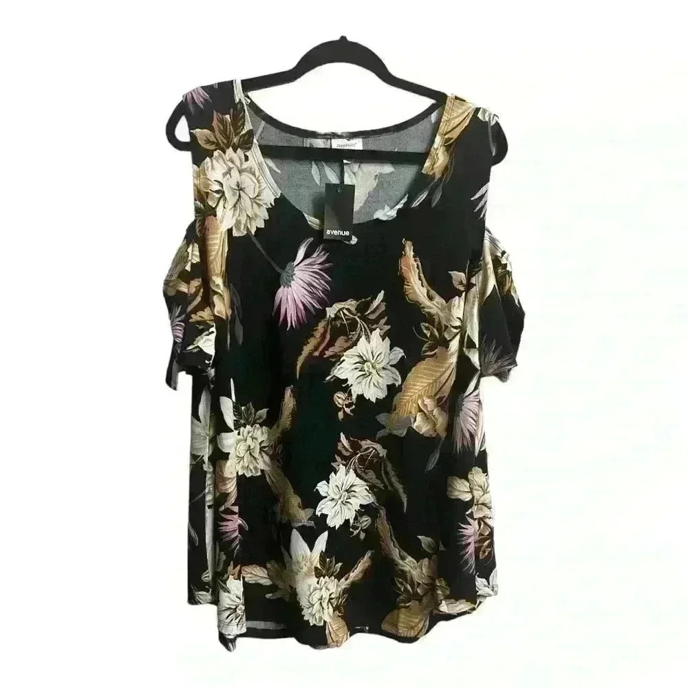 🆕City Chic Black Floral Cold Shoulder Print Top - Picture 4 of 13